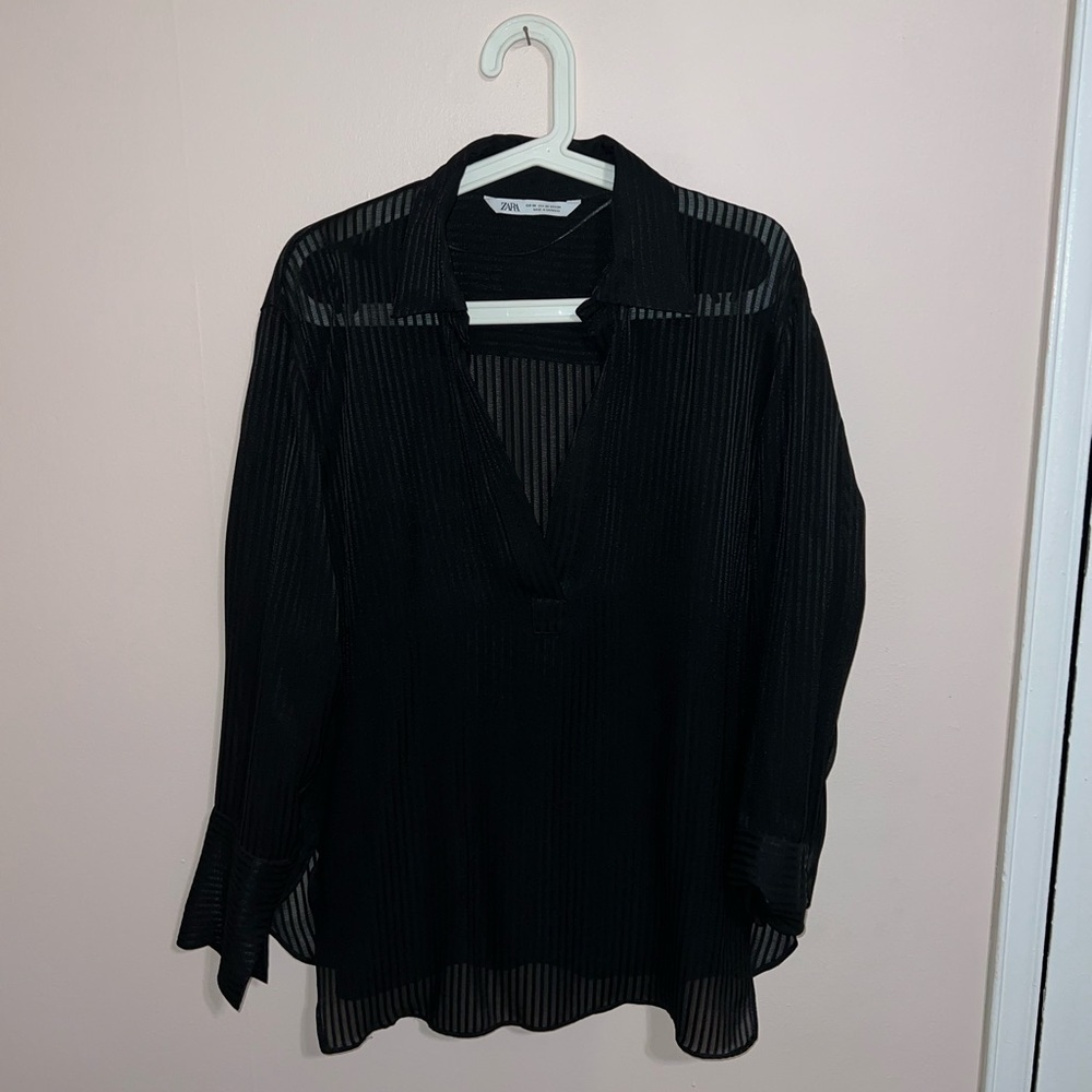 Zara Black Sheer pin stripe shirt